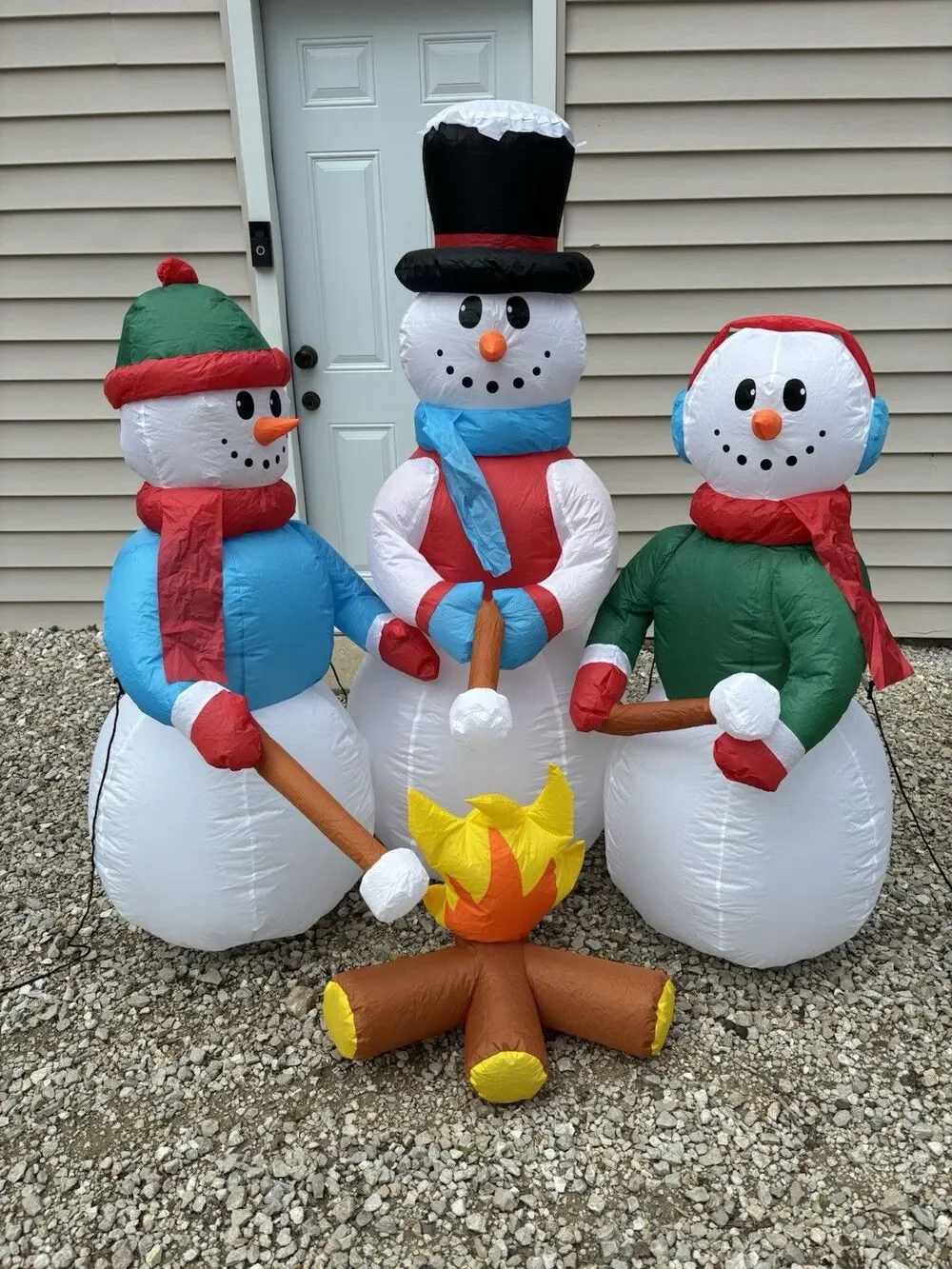 Christmas Inflatable Snowman Family Roasting Marshmallows 5 FT Holiday